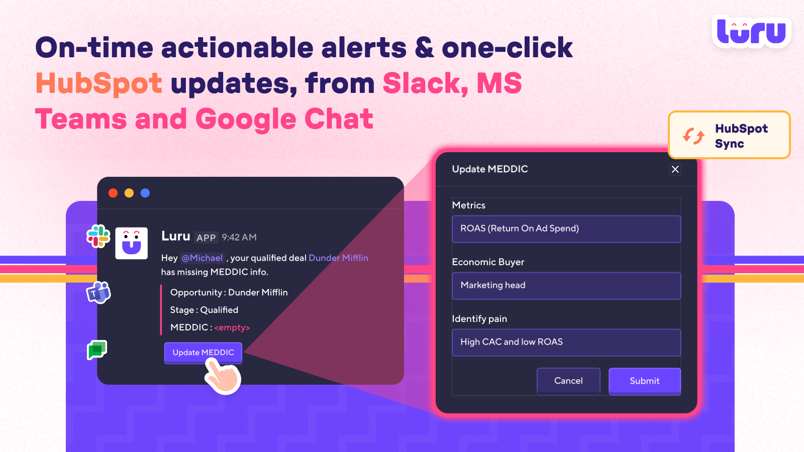 Get notified and update HubSpot right from Slack or MS Teams